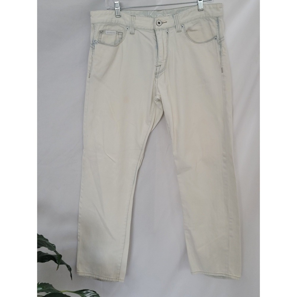 Calvin Klein Jeans Mens 33 BODY Lowrise Slim Fit Cream Off White Denim‎ Pants